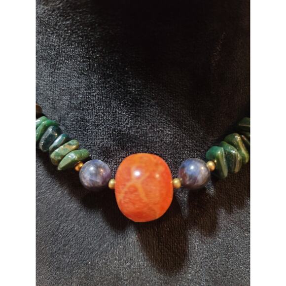 Women's Multicolor Gemstone Beaded Necklace With Barrel Clasp Handmade Jewelry - Picture 3 of 6